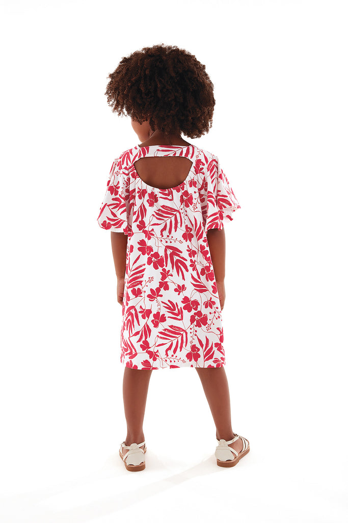 Ruffle Sleeve Red Floral Dress