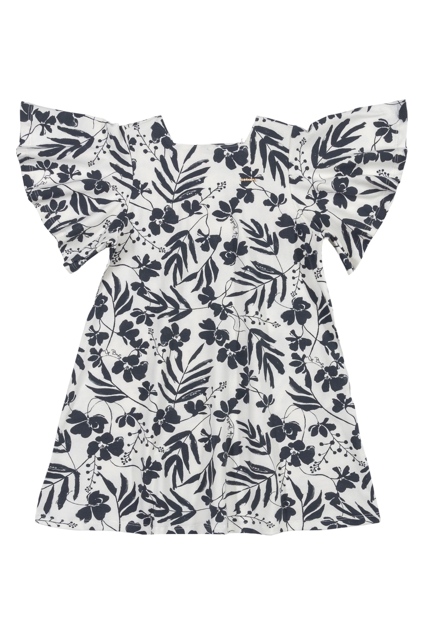Ruffle Sleeve Black Floral Dress