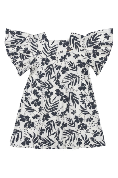 Ruffle Sleeve Black Floral Dress