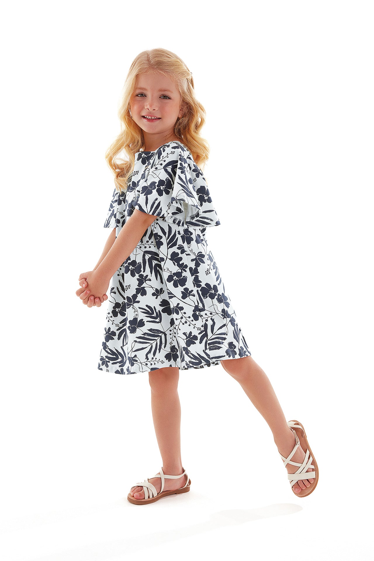 Ruffle Sleeve Black Floral Dress