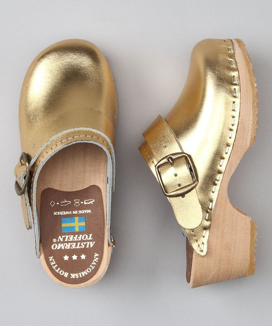 Metallic Gold Kids Clogs