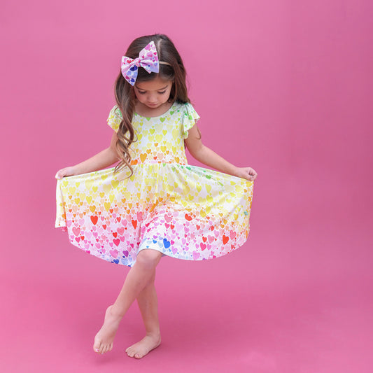 Rainbow Hearts Twirl Dress