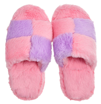 Checkerboard Furry Slippers
