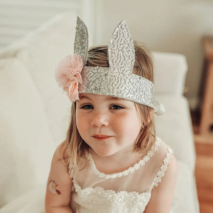 Silver Sequin Bunny Crown