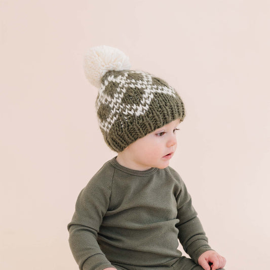Olive Diamond Faire Isle Hat