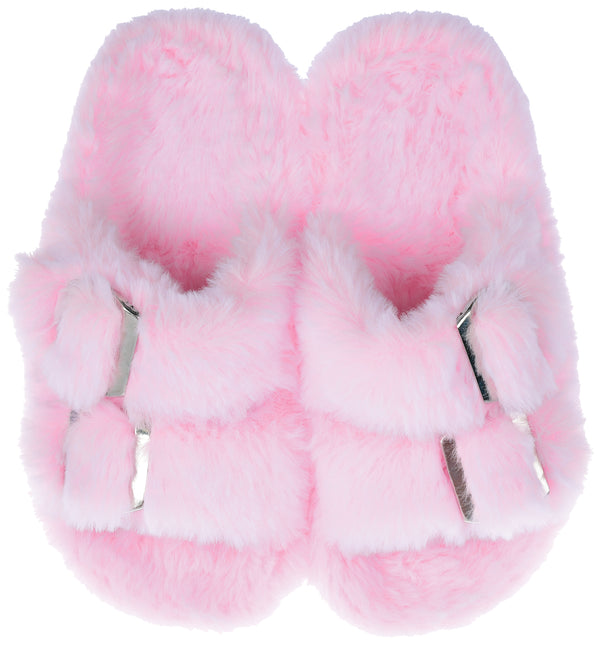 Pink Furry  Buckle Slippers