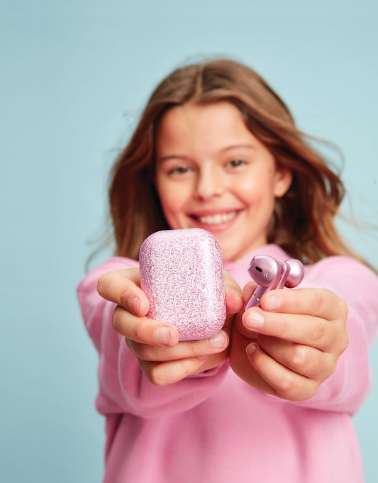 Pink Glitter Compact Earbuds
