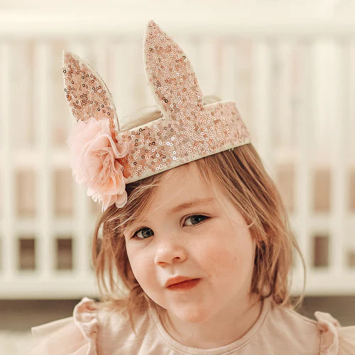 Rose Gold Sequin Bunny Crown