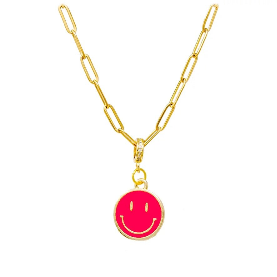 Neon Pink Happy Face Necklace