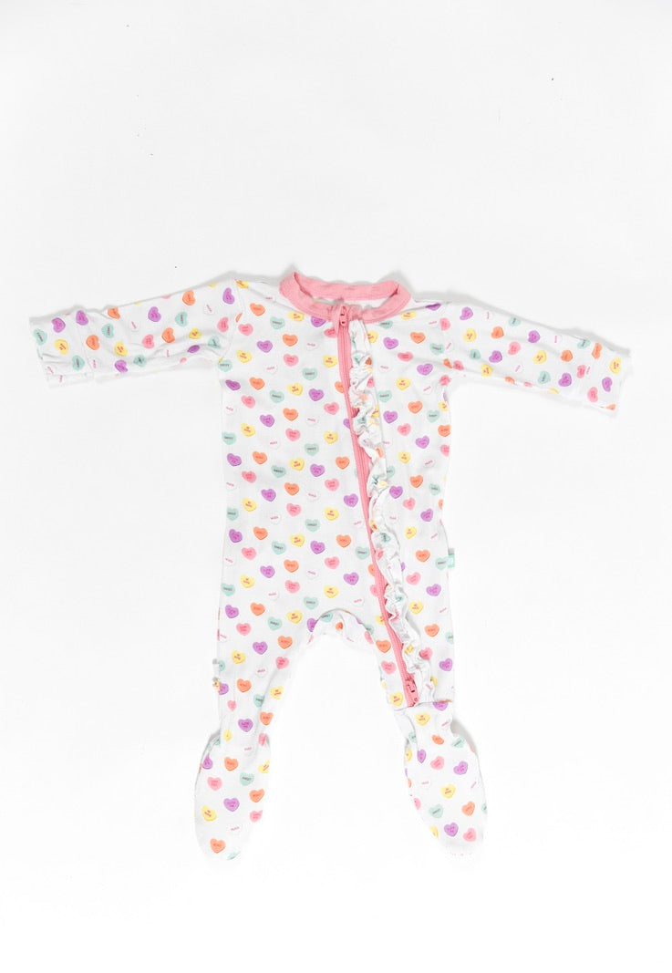 Candy Hearts Ruffle Footie