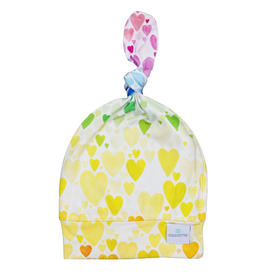 Rainbow Hearts Top Knot Hat