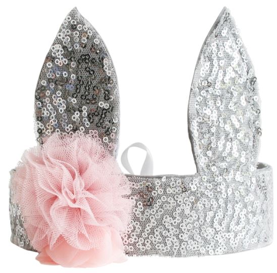 Silver Sequin Bunny Crown