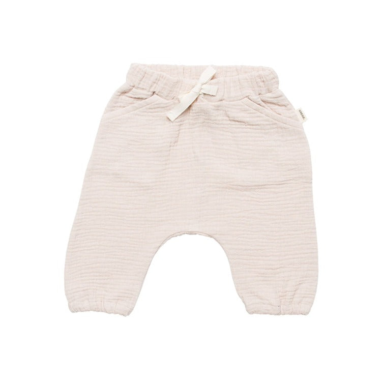 Cream Cotton Gathered Hem Pant