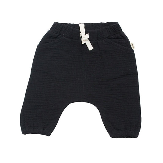 Black Cotton Gathered Hem Pant