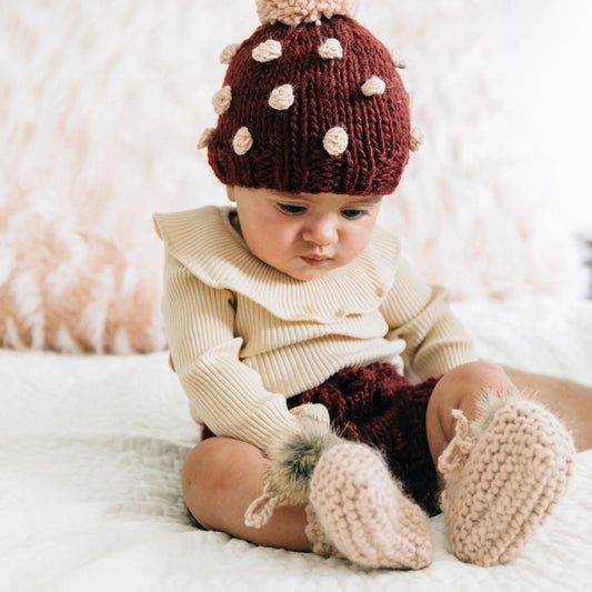 Blush Booties with Faux Fur Pom
