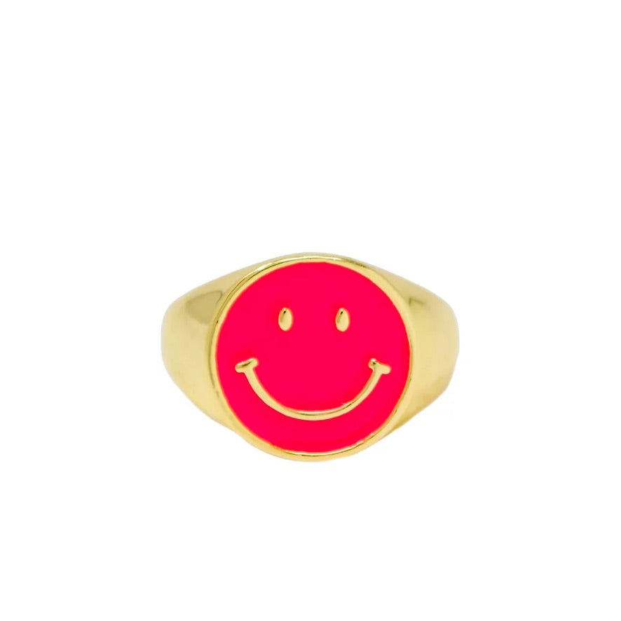 Neon Pink Happy Face Ring