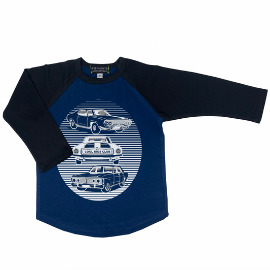 Blue Cars Baseball Tee