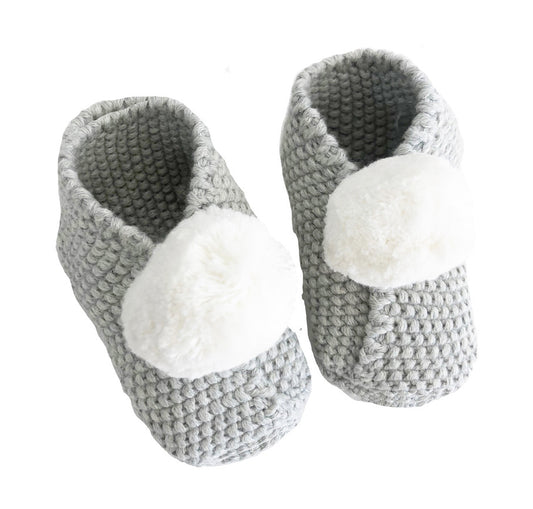 Gray Pom Pom Booties