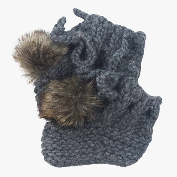 Zinc Booties with Faux Fur Pom