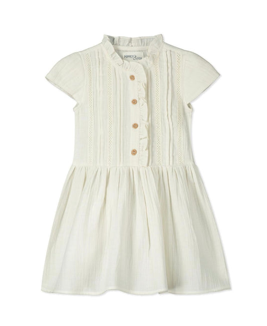White Ruffle Button Dress
