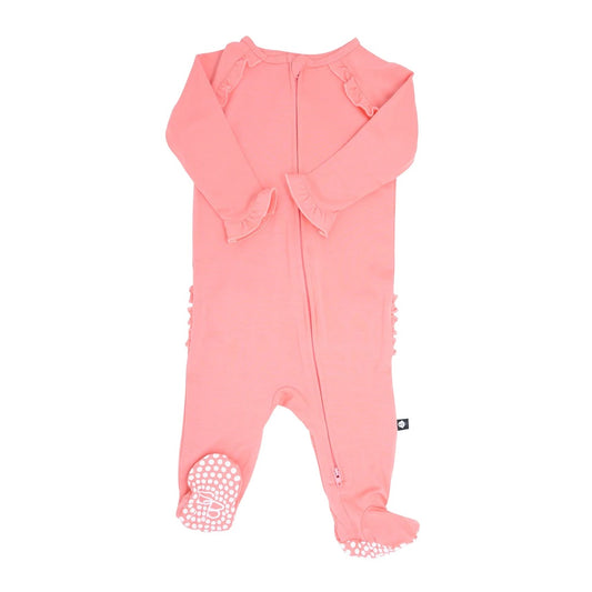 Pink Ribbed Zip Ruffle Footie
