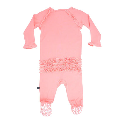 Pink Ribbed Zip Ruffle Footie
