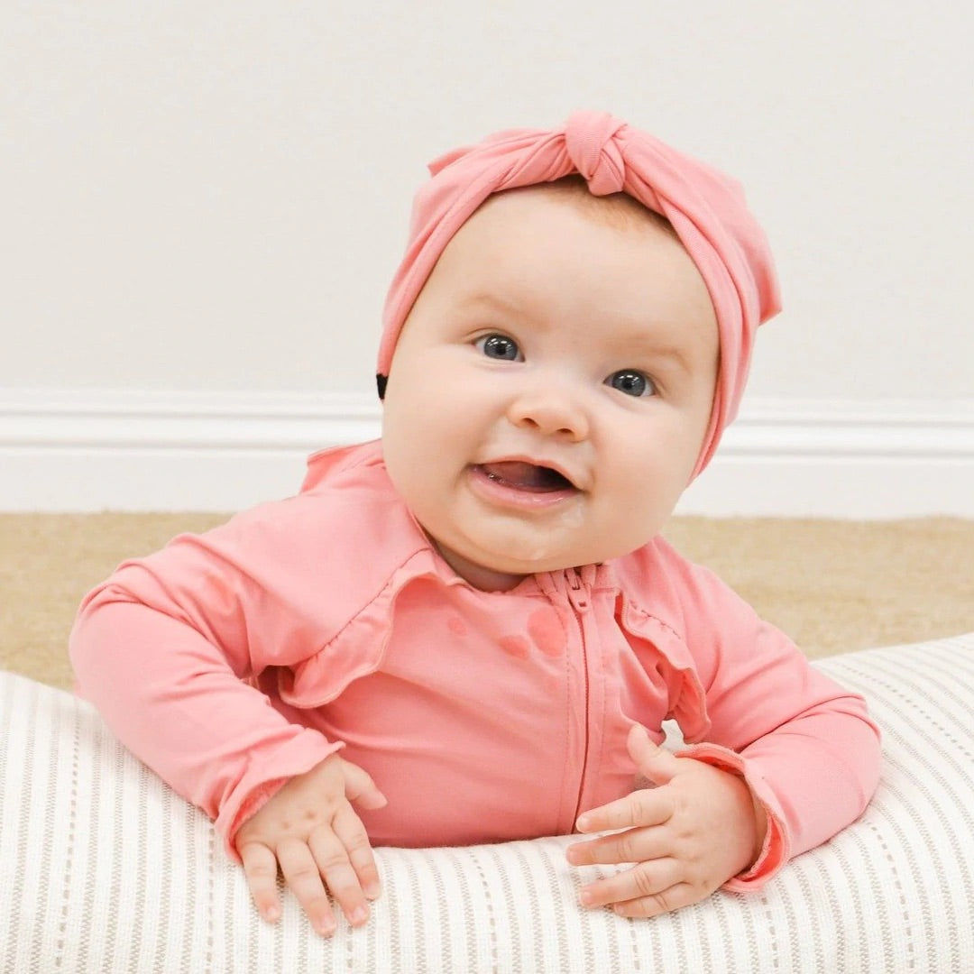 Pink Ribbed Bow Turban