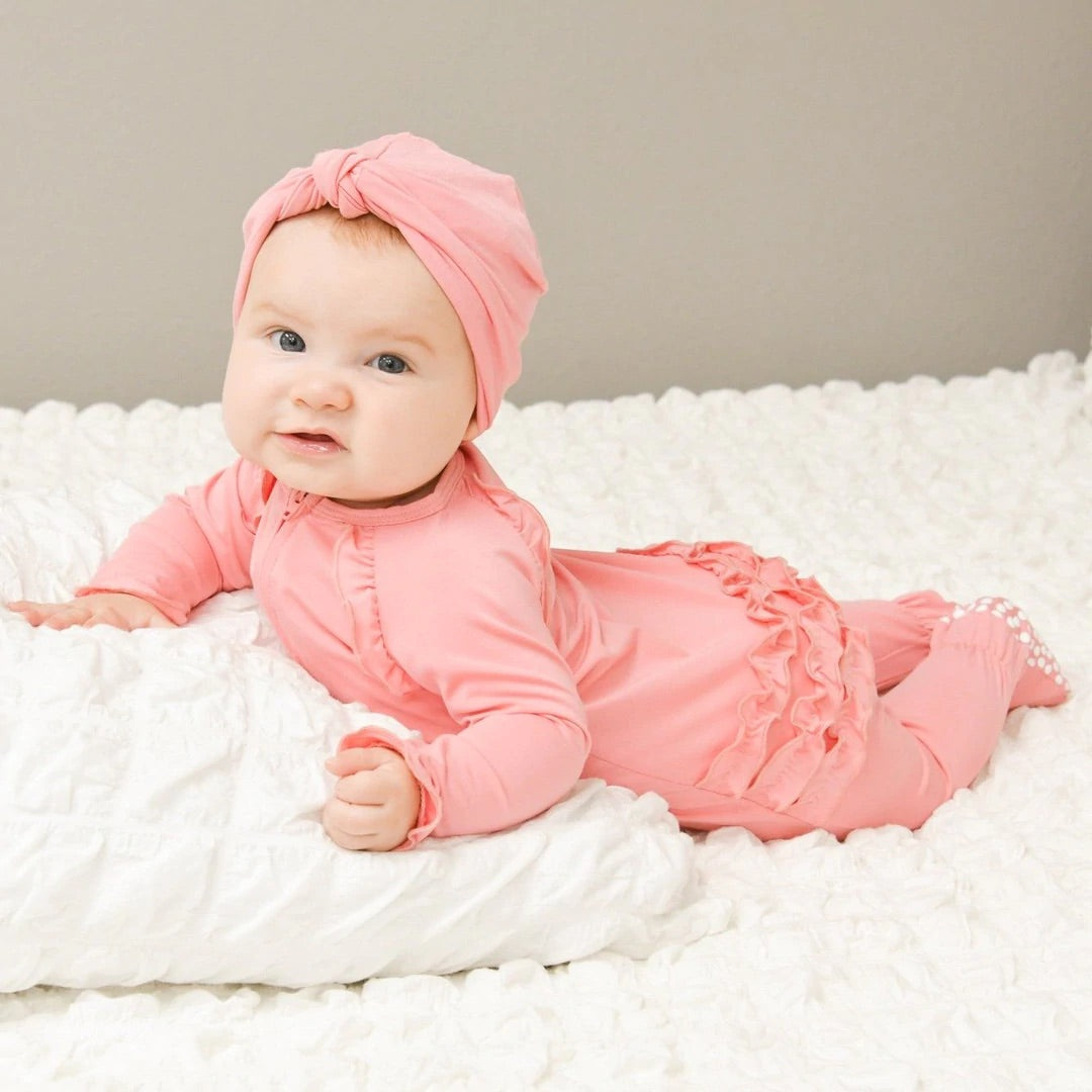 Pink Ribbed Bow Turban