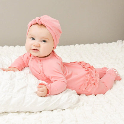 Pink Ribbed Bow Turban