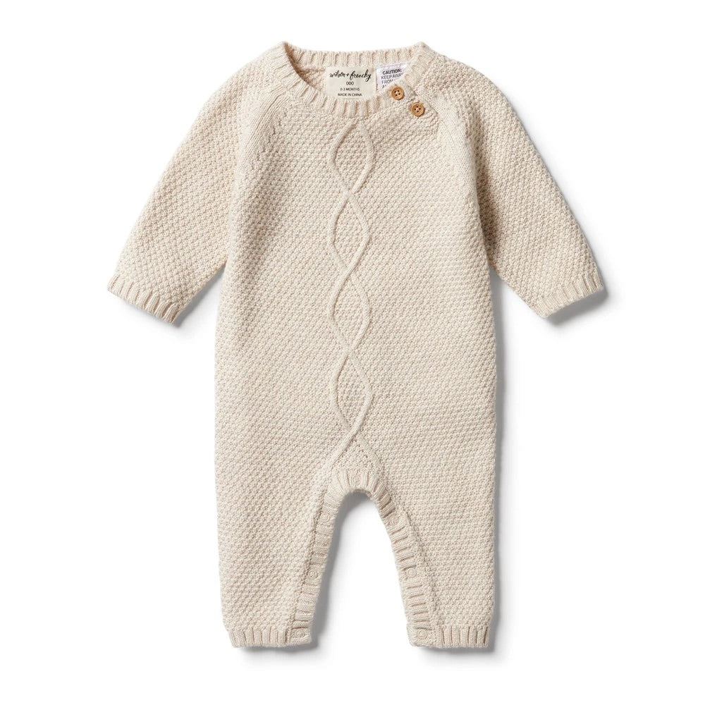 Oatmeal Melange Cable Knit Romper