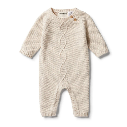 Oatmeal Melange Cable Knit Romper