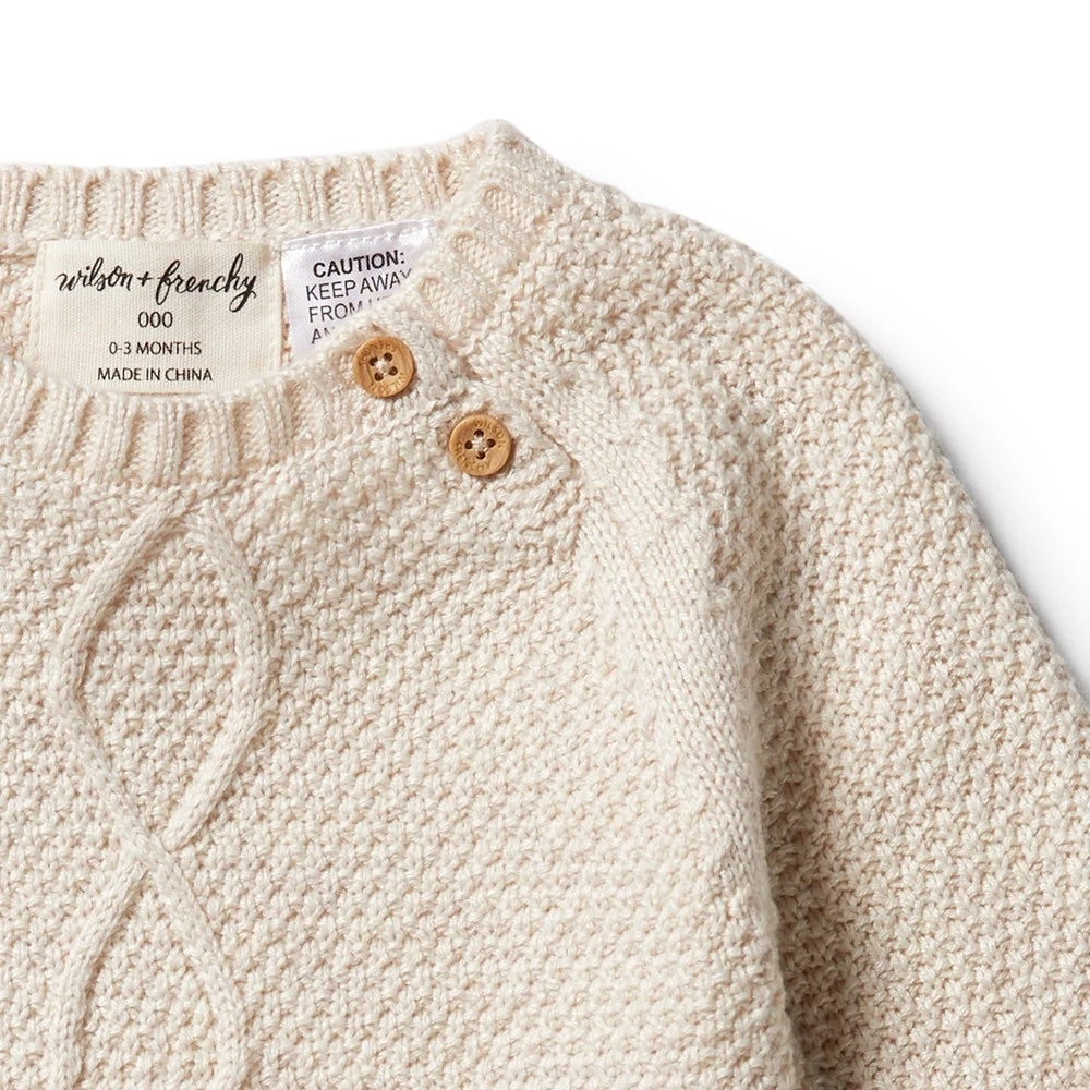 Oatmeal Melange Cable Knit Romper