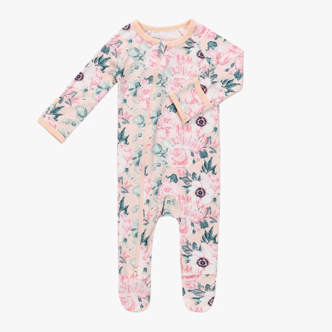 Vintage Roses Vanilla Cream Zip Footie