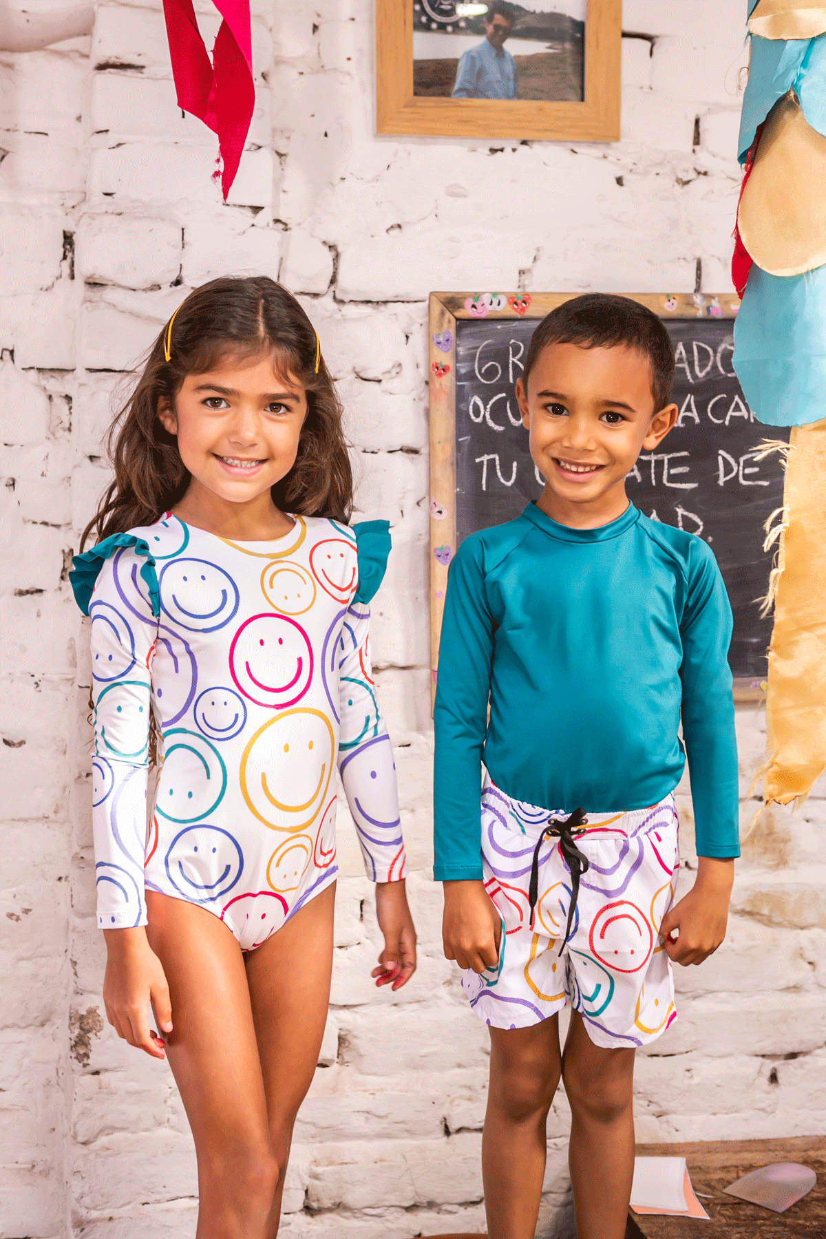 Happy Face White Swim Shorts