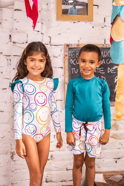 Happy Face White Swim Shorts