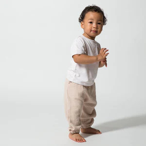 Cream Cotton Gathered Hem Pant