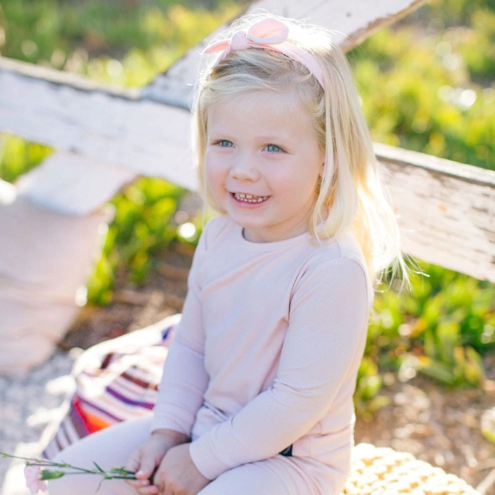 Pastel Pink Ribbed Pajama Set
