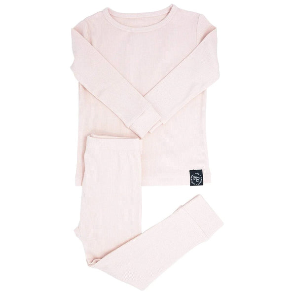 Pastel Pink Ribbed Pajama Set