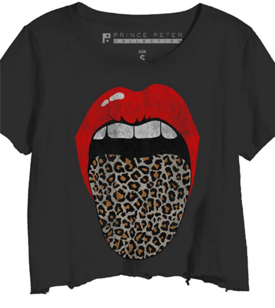 Black Leopard Tongue Crop Tee