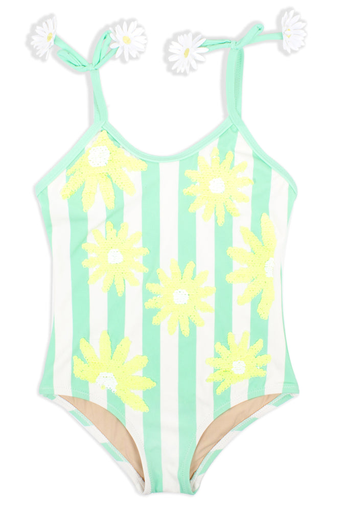 Sequin Mint Daisy One Piece Swimsuit