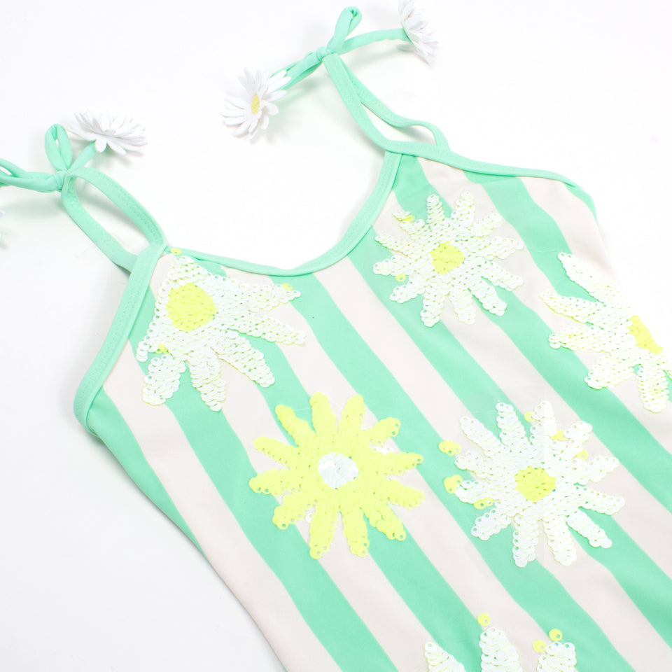 Sequin Mint Daisy One Piece Swimsuit
