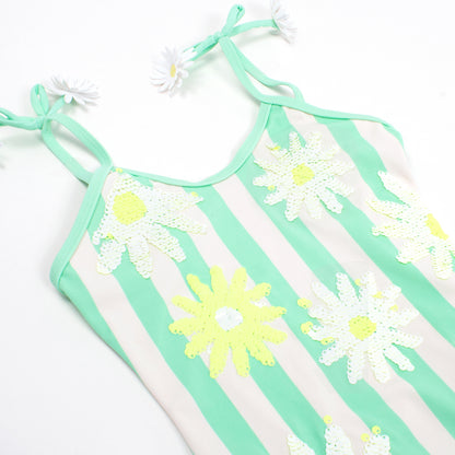 Sequin Mint Daisy One Piece Swimsuit