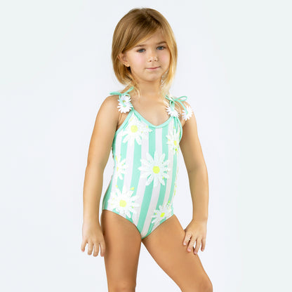 Sequin Mint Daisy One Piece Swimsuit