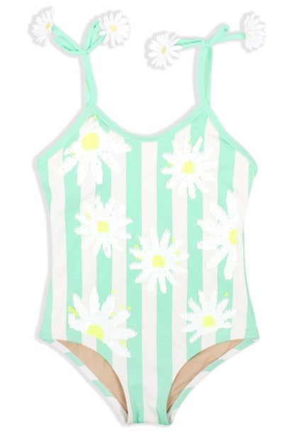 Sequin Mint Daisy One Piece Swimsuit
