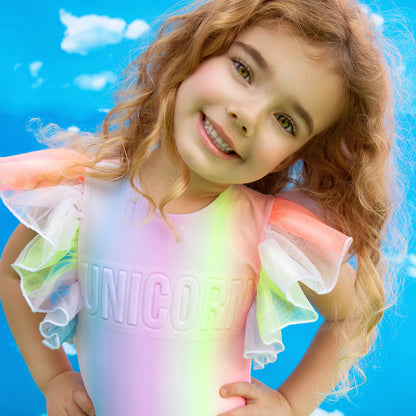 Rainbow Unicorn One Piece Tulle Sleeve Swimsuit