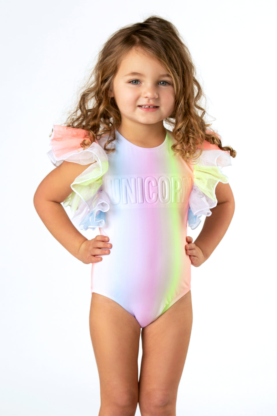 Rainbow Unicorn One Piece Tulle Sleeve Swimsuit
