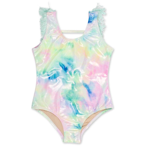 Neon Tie Dye One Piece Fringe Back Swimsuit