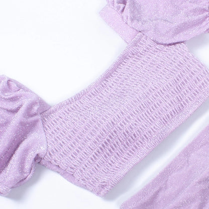 Lilac Shimmer High Waisted Bikini Set