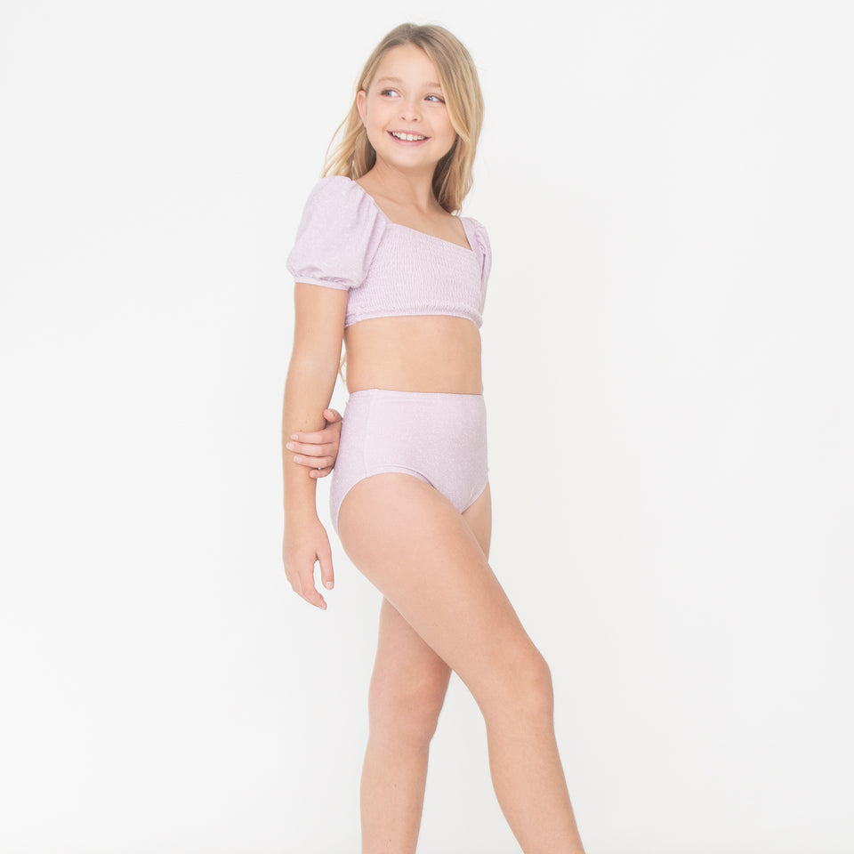 Lilac Shimmer High Waisted Bikini Set