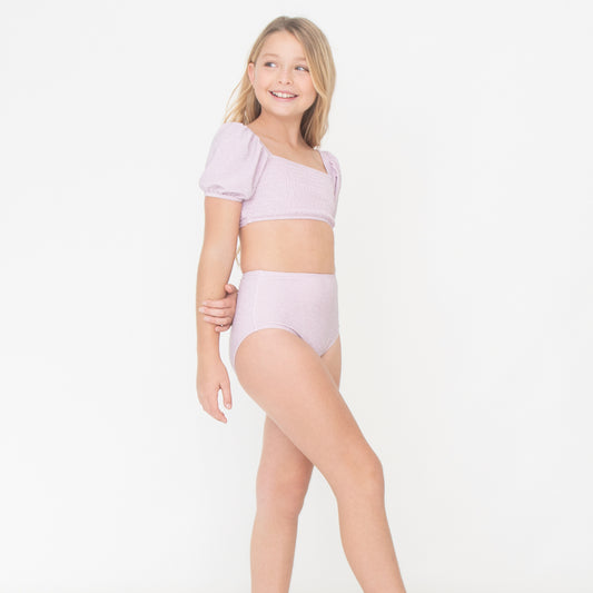 Lilac Shimmer High Waisted Bikini Set